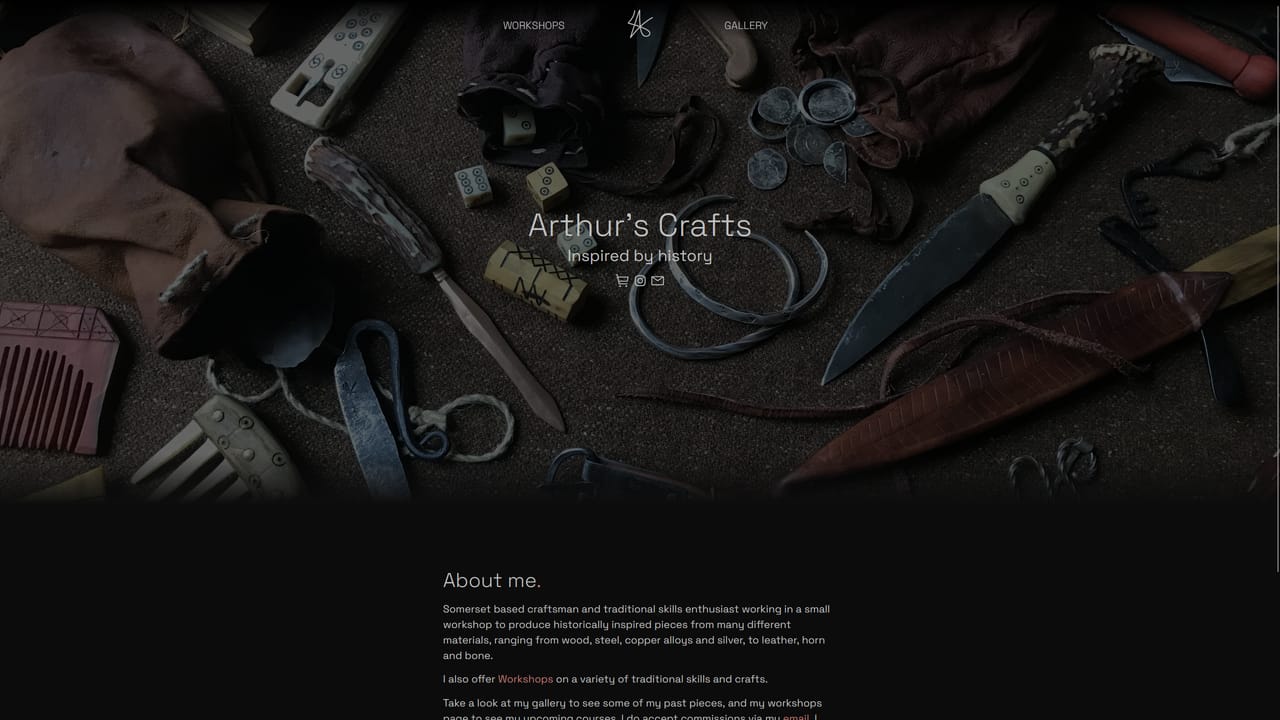 Homepage of the arthur's crafts portfolio website