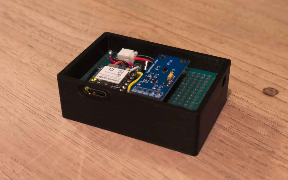 3D printed enclosure with a soldered prototype board inside