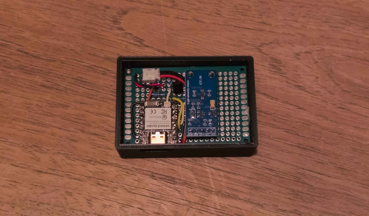 3D printed enclosure with a soldered prototype board inside